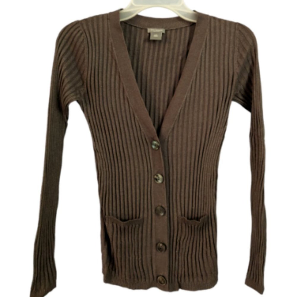 Ann Taylor Grey/Silver Long Sleeve Cardigan - XSP